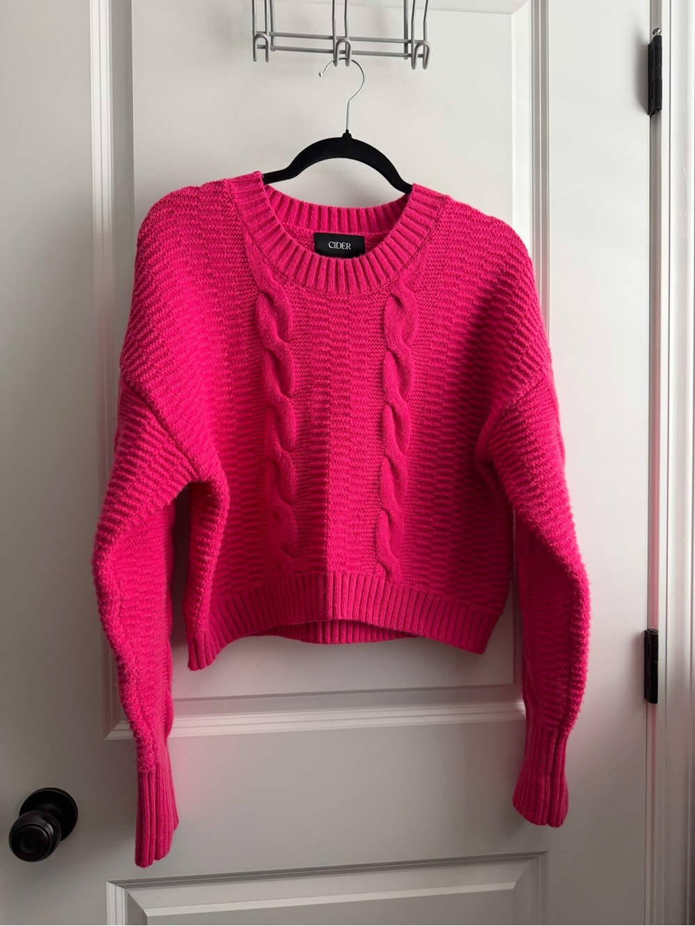 Cider Bright Pink Cable Crewneck Sweater